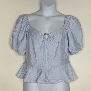 Salo La Fille Women Blouse Size XL Baby Blue Short Sleeve Summer Pullover‎